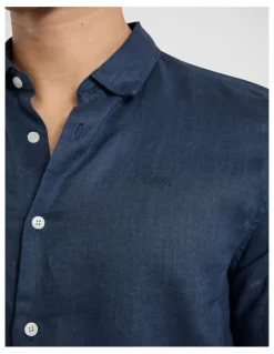 Marcs Felix Short Sleeve Linen Shirt in Ink
