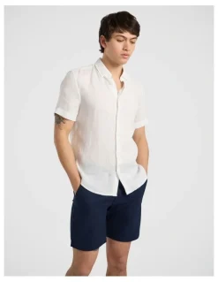Marcs Felix Short Sleeve Linen Shirt in White