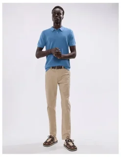 Marcs Noah Textured Knit Polo in Mid Blue