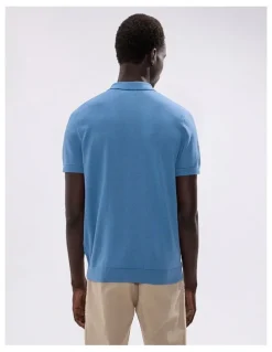 Marcs Noah Textured Knit Polo in Mid Blue