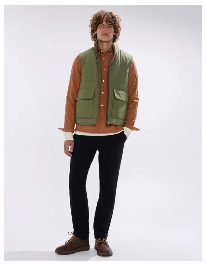 Marcs Rufus Brushed Cotton Vest in Olive Green