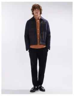 Marcs Victor Reversible Check Jacket in Blue/Khaki
