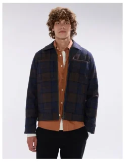 Marcs Victor Reversible Check Jacket in Blue/Khaki