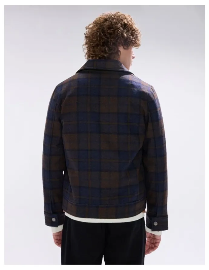 Marcs Victor Reversible Check Jacket in Blue/Khaki