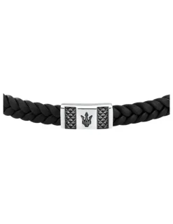 Maserati Gun Metal Leather Bracelet in Black