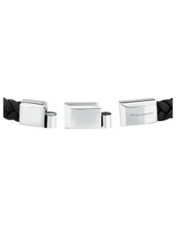 Maserati Gun Metal Leather Bracelet in Black
