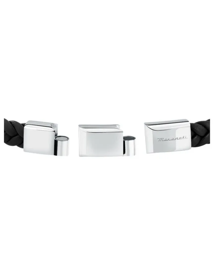 Maserati Gun Metal Leather Bracelet in Black