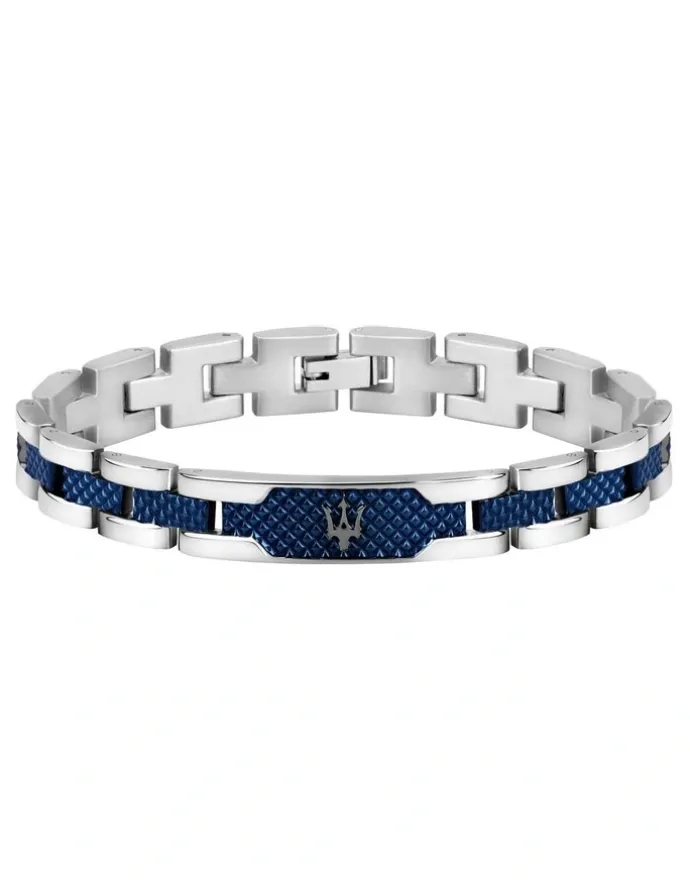 Maserati Stainless Steel Bracelet with Blue Carbon Fibre Highlights