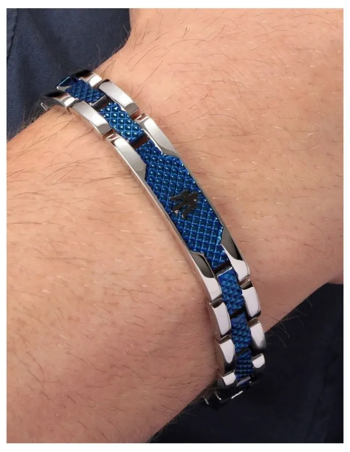 Maserati Stainless Steel Bracelet with Blue Carbon Fibre Highlights
