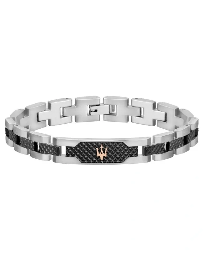 Maserati Stainless Steel Bracelet with Black Carbon Fibre Highlights