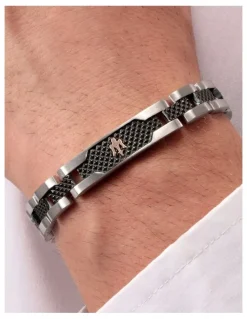 Maserati Stainless Steel Bracelet with Black Carbon Fibre Highlights