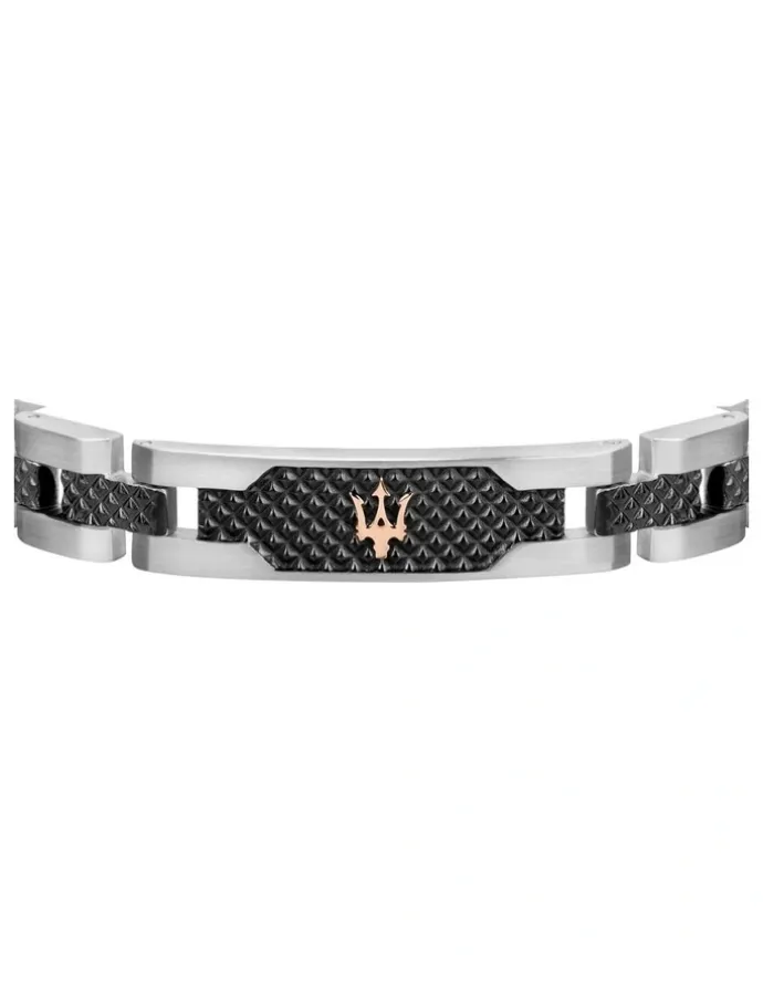 Maserati Stainless Steel Bracelet with Black Carbon Fibre Highlights