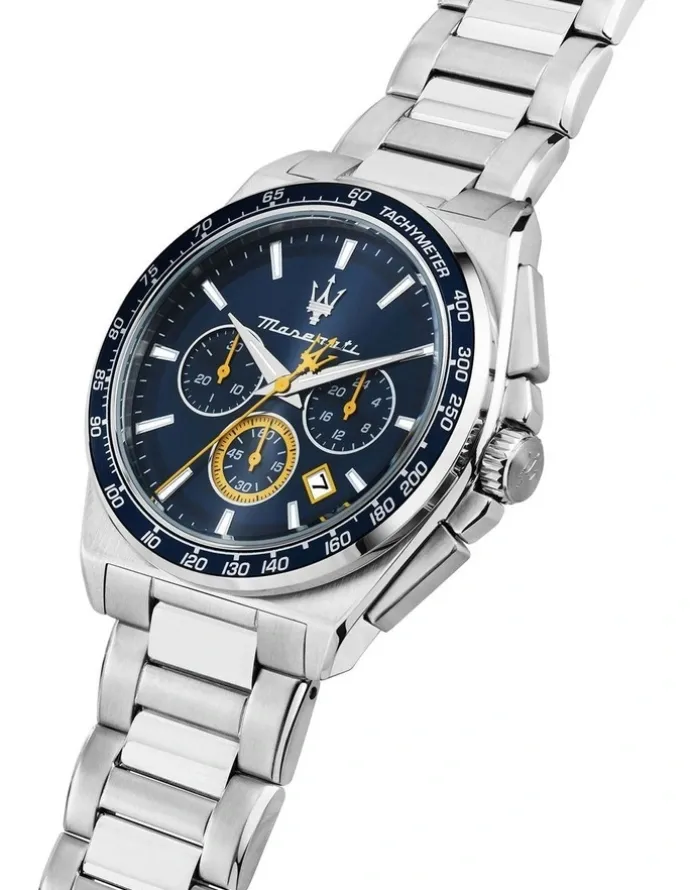 Maserati Velocita Chrono Dial Stainless Steel Strap And Leather Strap Watch 43mm in Silver