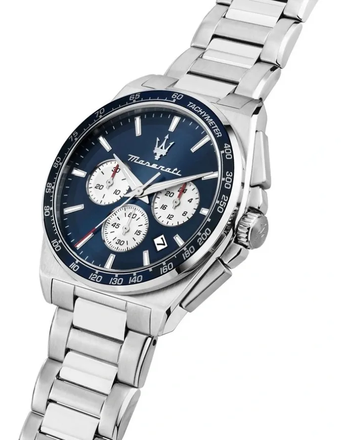Maserati Velocita Chrono Dial Stainless Steel Strap Watch 43mm in Silver