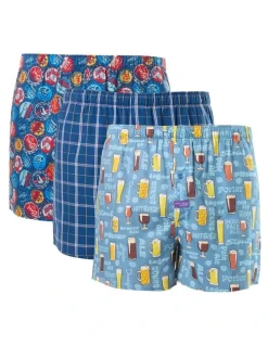 Mitch Dowd Beer Me Cotton Woven Boxers 3 Pack in Multi