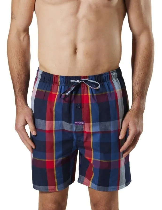 Mitch Dowd British Check Cotton Sleep Short in Navy/Red