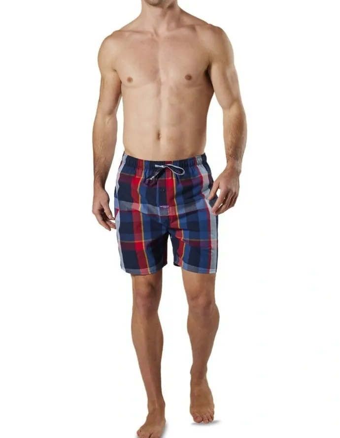 Mitch Dowd British Check Cotton Sleep Short in Navy/Red
