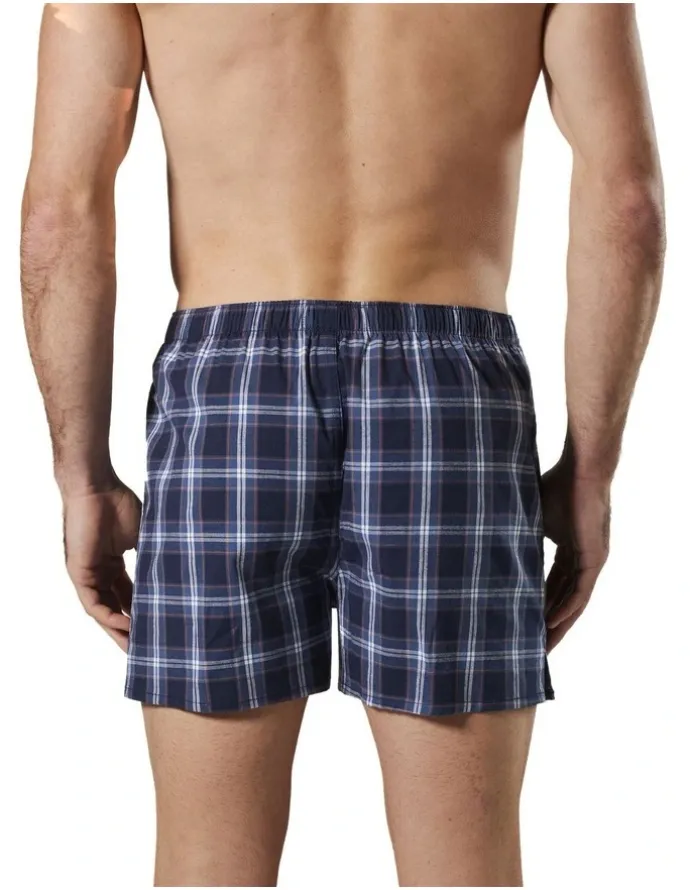 Mitch Dowd Captain Check Cotton Stretch Boxer Shorts in Navy