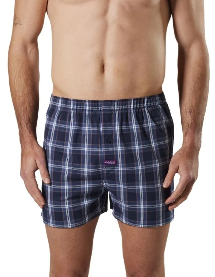 Mitch Dowd Captain Check Cotton Stretch Boxer Shorts in Navy