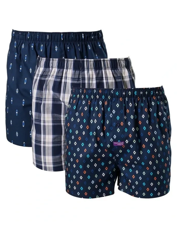 Mitch Dowd Diamond Cotton Boxer Shorts 3 Pack in Multi