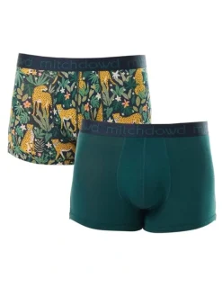 Mitch Dowd Leopard Bamboo Trunks 2 Pack in Green