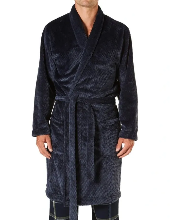 Mitch Dowd Waffle Texture Coral Fleece Dressing Gown in Grey Marle