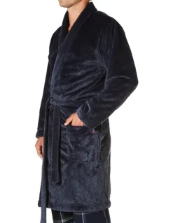 Mitch Dowd Waffle Texture Coral Fleece Dressing Gown in Grey Marle