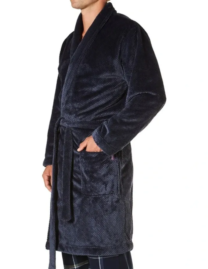 Mitch Dowd Waffle Texture Coral Fleece Dressing Gown in Grey Marle