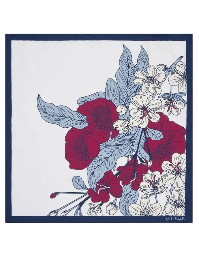 MJ Bale Halford Pocket Square in Navy Burgundy