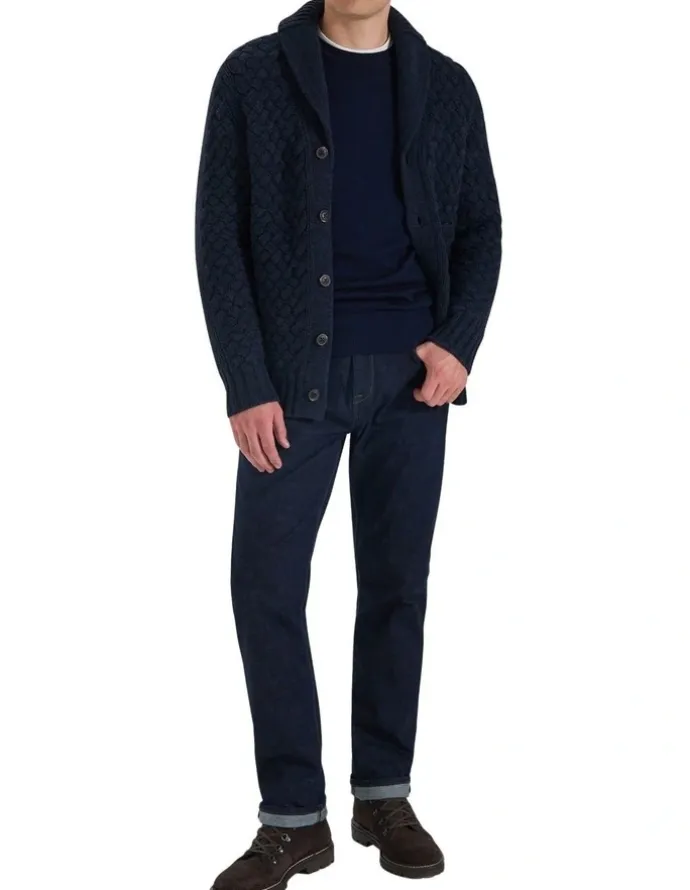 MJ Bale Munro Shawl Cardigan in Indigo