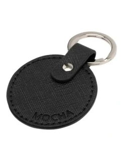 Mocha Kristin Leather Key Ring in Black