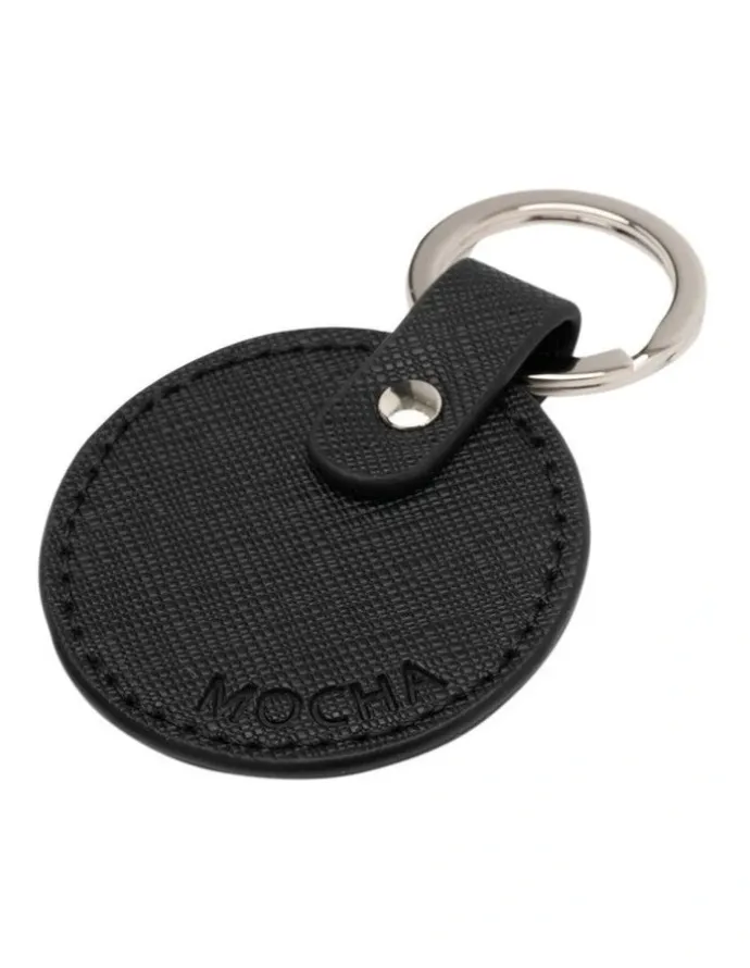 Mocha Kristin Leather Key Ring in Black