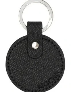Mocha Kristin Leather Key Ring in Black