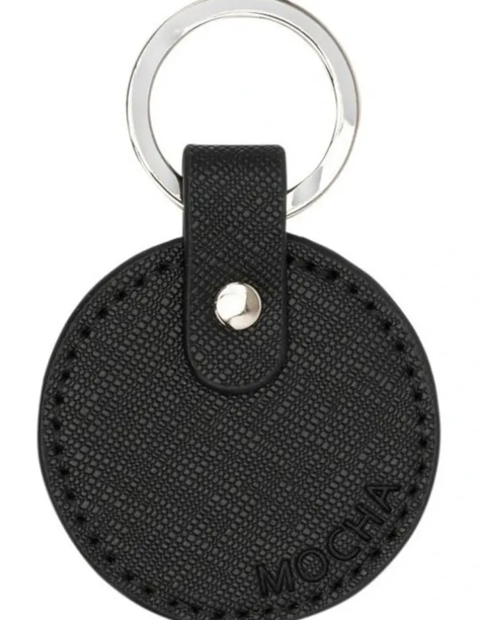 Mocha Kristin Leather Key Ring in Black