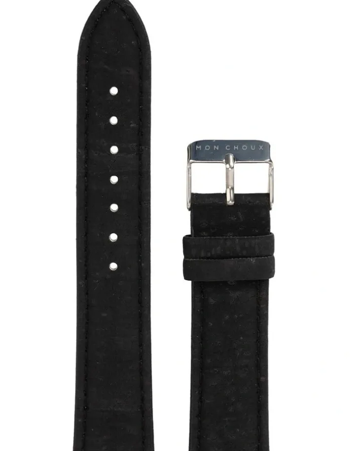 Mon Choux Classic Black Cork Vegan Leather Watch 38mm in White/Silver