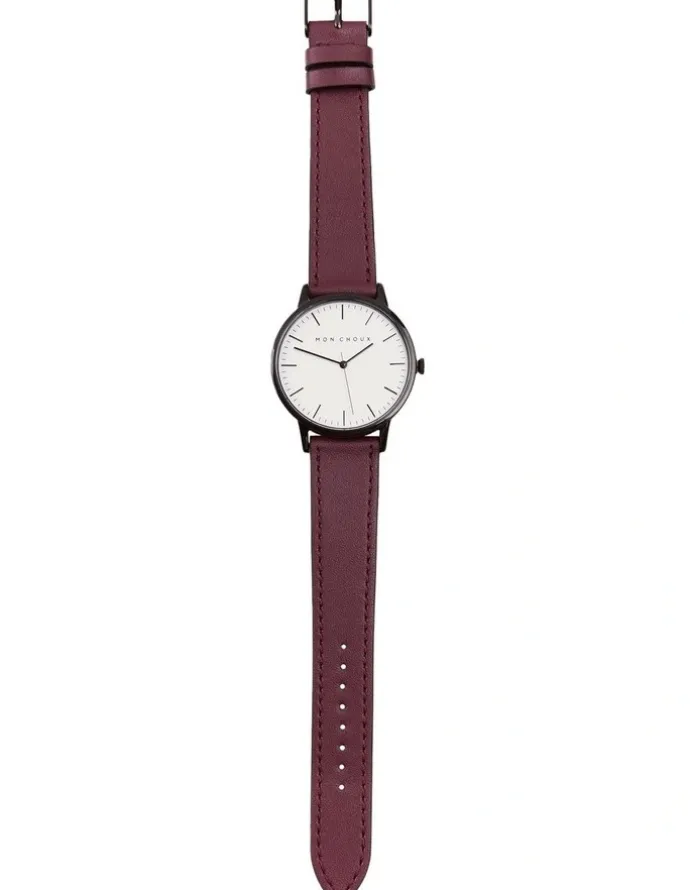 Mon Choux Classic Burgundy Grape Vegan Leather Watch 38mm in Noir