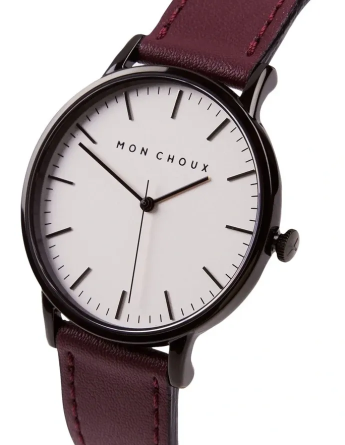 Mon Choux Classic Burgundy Grape Vegan Leather Watch 38mm in Noir