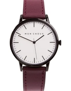 Mon Choux Classic Burgundy Grape Vegan Leather Watch 38mm in Noir