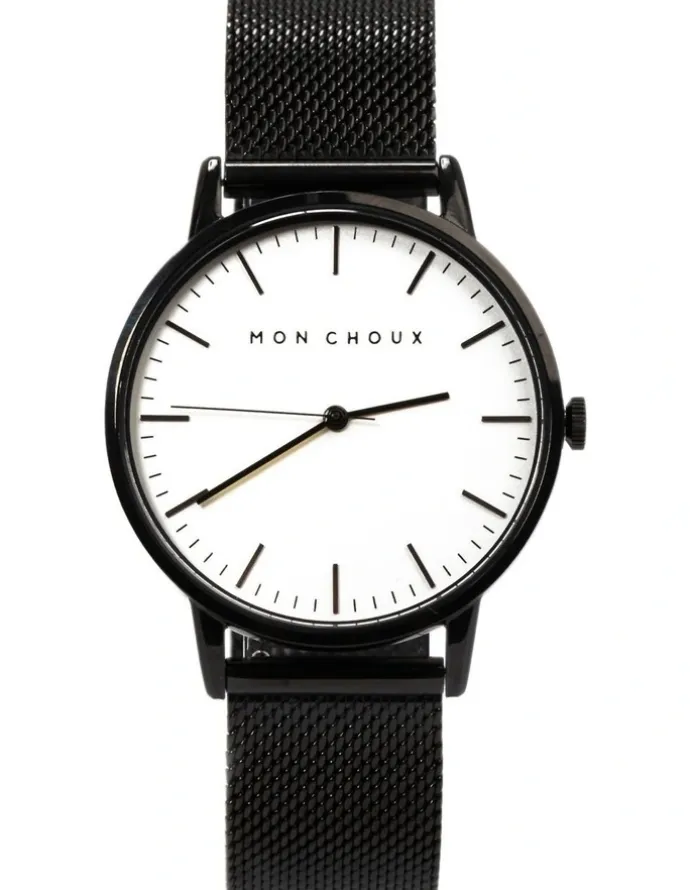Mon Choux Classic Mesh Watch 38mm in White/Black