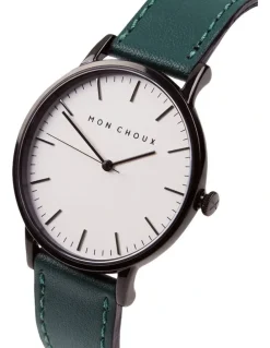 Mon Choux Classic Vine Grape Vegan Leather Watch 38mm in Noir
