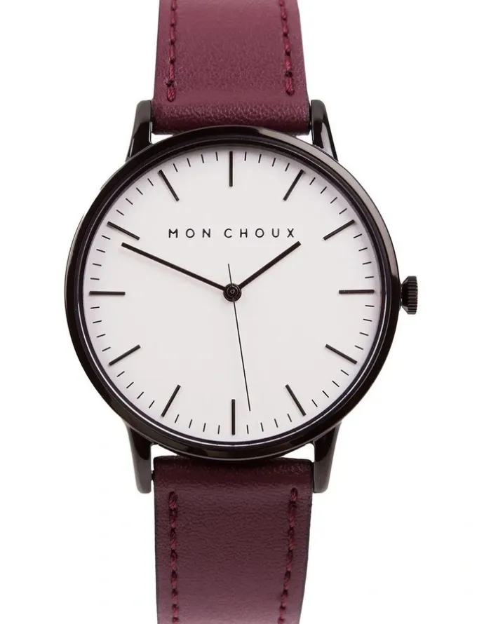 Mon Choux Classic Burgundy Grape Vegan Leather Watch 38mm in Noir