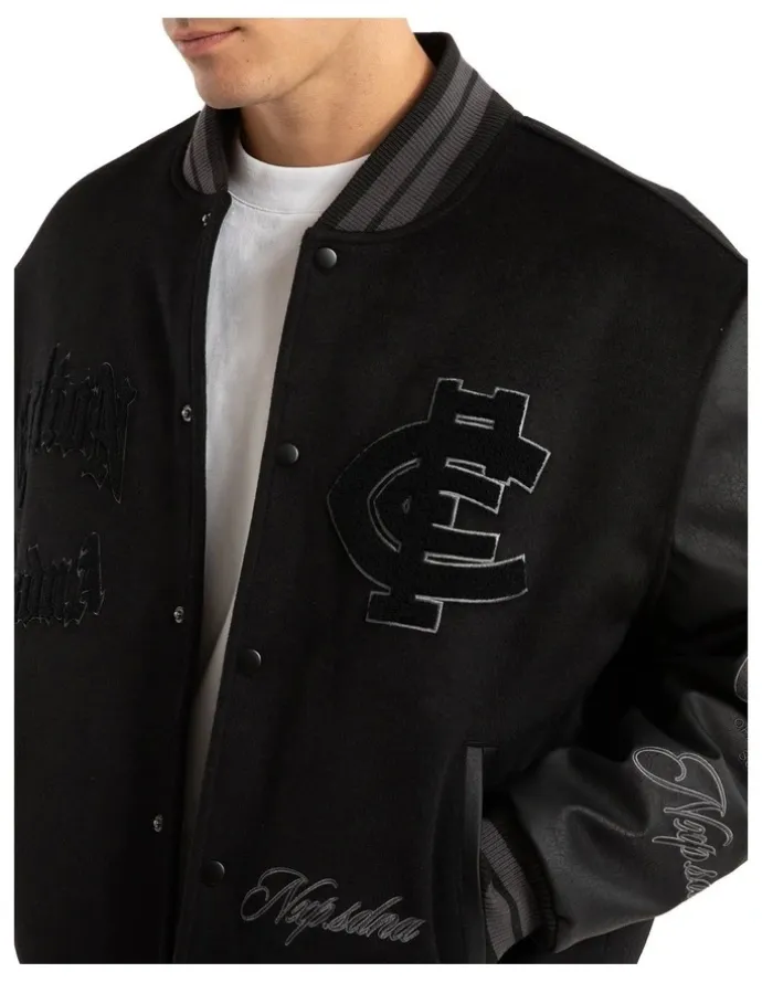 Nena & Pasadena AFL Carlton Ace Varsity Jacket in Black