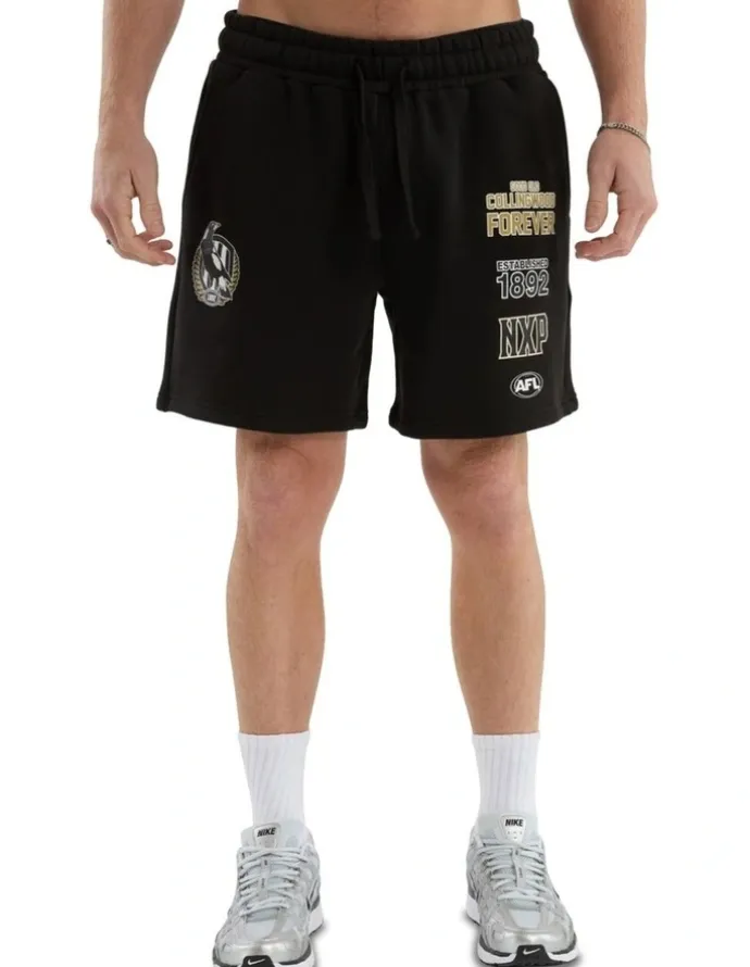 Nena & Pasadena AFL Collingwood Prime Trackshorts in Jet Black