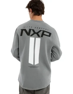Nena & Pasadena Crew Dual Curved Sweater in Grey