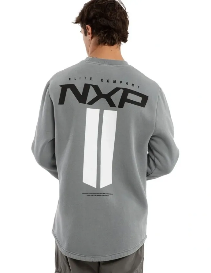 Nena & Pasadena Crew Dual Curved Sweater in Grey