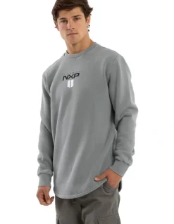 Nena & Pasadena Crew Dual Curved Sweater in Grey