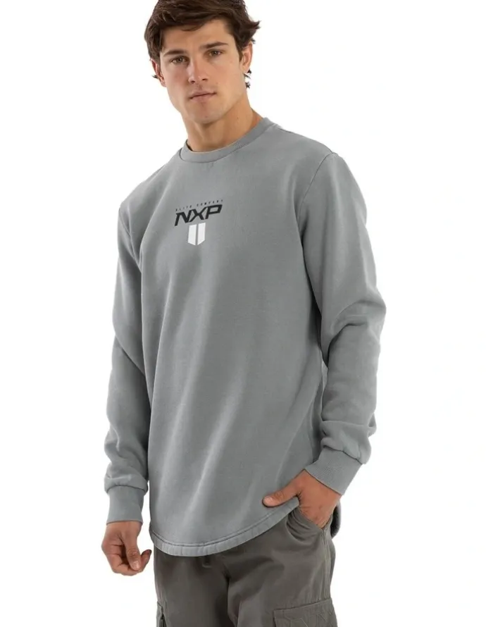 Nena & Pasadena Crew Dual Curved Sweater in Grey