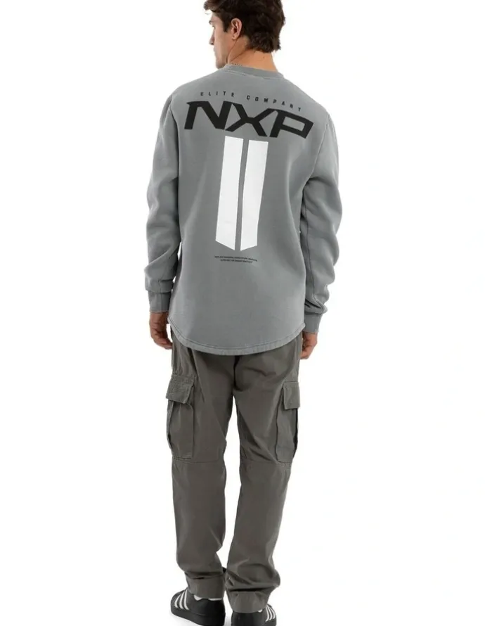 Nena & Pasadena Crew Dual Curved Sweater in Grey