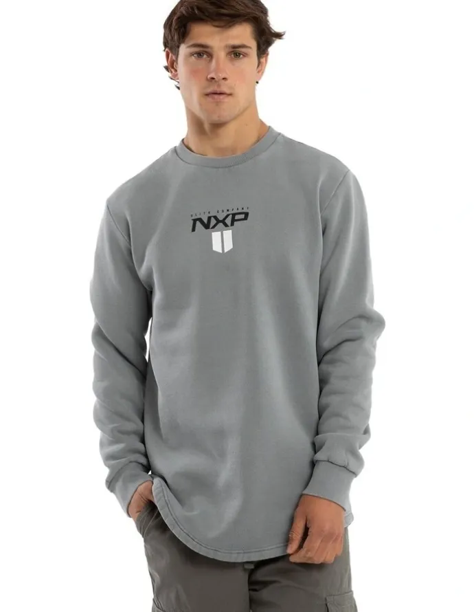 Nena & Pasadena Crew Dual Curved Sweater in Grey