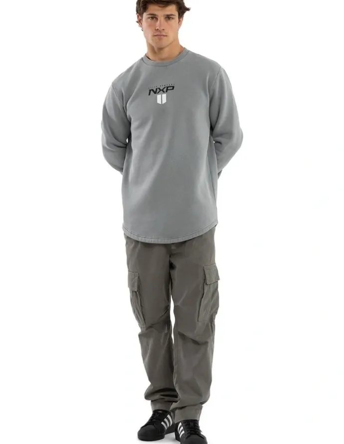 Nena & Pasadena Crew Dual Curved Sweater in Grey